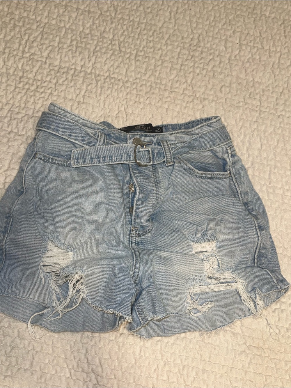 Hollister Light Blue Distressed Denim Shorts with Belt